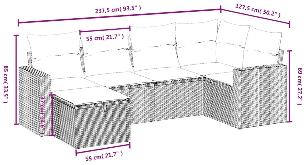 vidaXL Καναπές Κήπου 6 Τεμαχίων Μαύρο από Συνθετικό Ρατάν με Μαξιλάρια