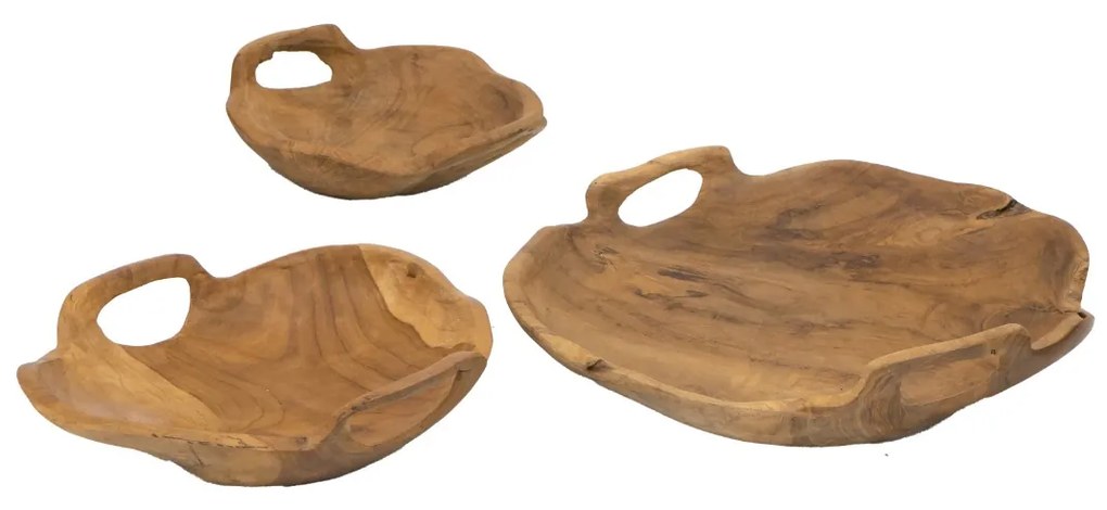 Artekko Woody Μπολ από Ξύλο Teak Φυσική Απόχρωση (40x40x8)cm (30x30x8)cm (21x21x6.5)cm Σετ/3 Artekko 70629