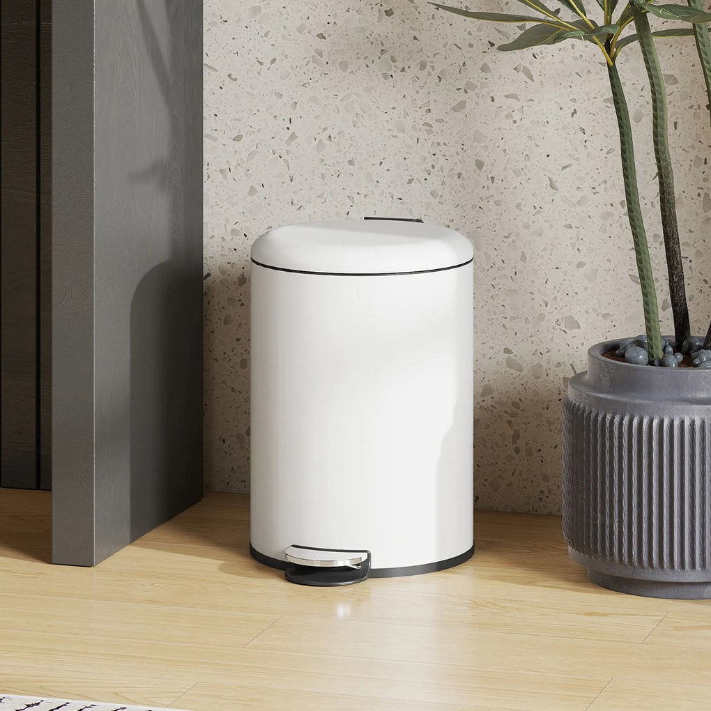 HOMCOM Κάδος Απορριμμάτων 20L, με Πεντάλ, Εσωτερικός Κάδος, Ανθεκτικός σε Δακτυλικά Αποτυπώματα, Αθόρυβο Κλείσιμο, Κρεμ Λευκό
