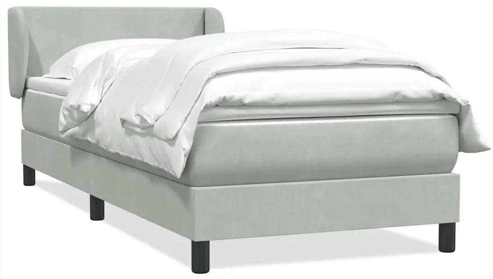 vidaXL Κρεβάτι Boxspring με Στρώμα Ανοιχτό Γκρι 80x210 εκ. Βελούδινο