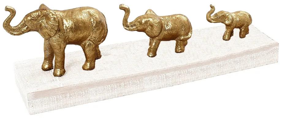 Διακοσμητικόί Ελέφαντες Με Βάση Ξύλινο-Μεταλλικό Χρυσό-Λευκό ESPIEL 36x9x13εκ. ICY228