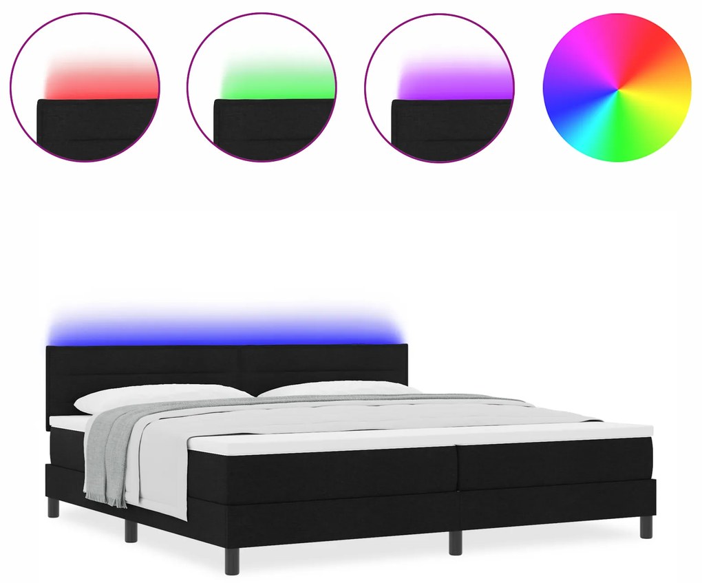 vidaXL Κρεβάτι Box Spring με Στρώμα & LED Μαύρο 200x200 εκ. Υφασμάτινο