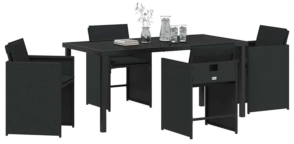 vidaXL Σέτ φαγητού για κήπο με μαξιλάρι 5 pcs Μαύρο συνθετικό ρατάν