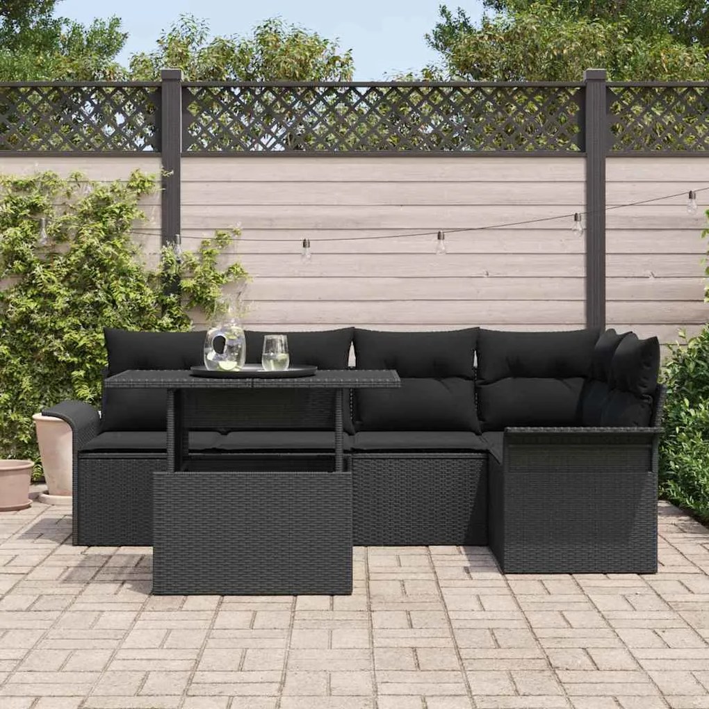 vidaXL Σετ Καναπέ Κήπου με μαξιλάρι 6 pcs Μαύρο Πολυ ράταν