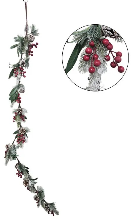 Χριστουγεννιάτικη Γιρλάντα με Κουκουνάρια και Κόκκινες Μπάλες 178cm - Christmas Garland with Pinecones and Red Berries