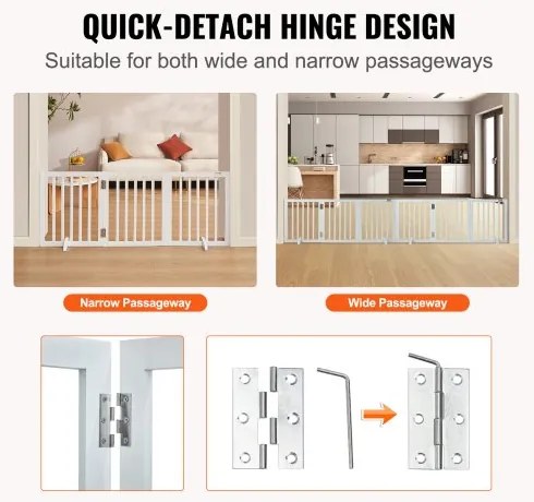 VEVOR Free Standing Dog Gate 24x60 inch Freestanding Pet Gate Foldable White