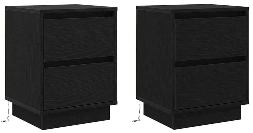 vidaXL Κομοδίνο με 2 pcs Μαύρο 39 x 34.5 x 50 εκ. Επεξεργασμένο ξύλο