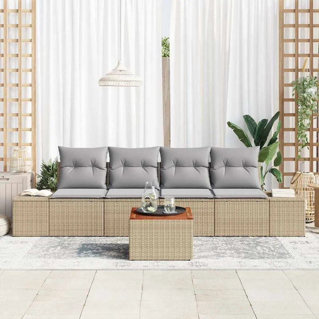 vidaXL Σετ Καναπέ Κήπου με μαξιλάρι 5 pcs Μπεζ Πολυ ράταν