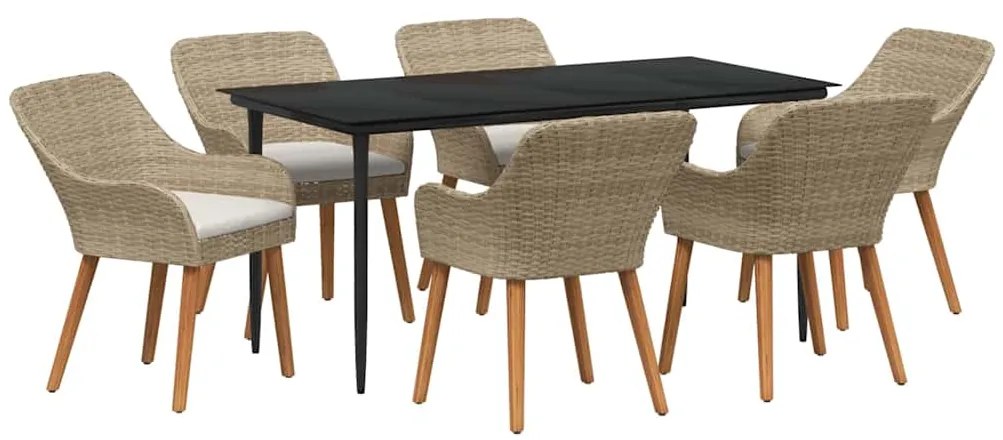 vidaXL Σέτ φαγητού για κήπο με μαξιλάρι 7 pcs Μπεζ συνθετικό ρατάν