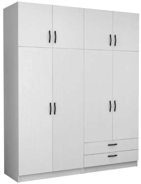Ντουλάπα ρούχων Victoria Megapap τετράφυλλη με πατάρι και συρτάρια χρώμα λευκό 200x60x240εκ.-GP100-0090,1
