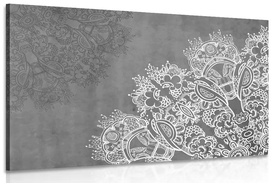 Στοιχεία εικόνας από λουλουδάτα μάνταλα σε μαύρο & άσπρο - 60x40