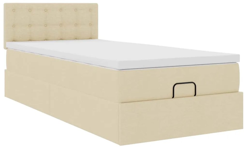 vidaXL Οθωμανικό κρεβάτι με στρώμα Cream 90x200cm ύφασμα