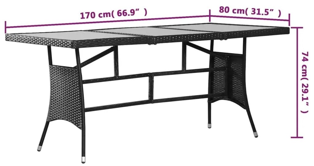 Τραπέζι Κήπου Μαύρο 170 x 80 x 74 εκ. από Συνθετικό Ρατάν - Μαύρο