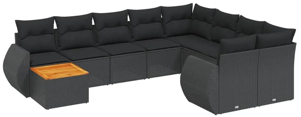 vidaXL Σαλόνι Κήπου Σετ 10 Τεμαχίων Μαύρο Συνθετικό Ρατάν με Μαξιλάρια