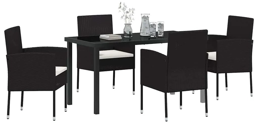 vidaXL Σέτ φαγητού για κήπο με μαξιλάρι 5 pcs Μαύρο Πολυ ράταν