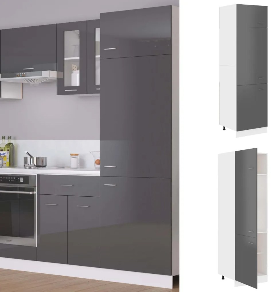vidaXL Ντουλάπι Ψυγείου Γυαλιστερό Γκρι 60x57x207 εκ. Μοριοσανίδα