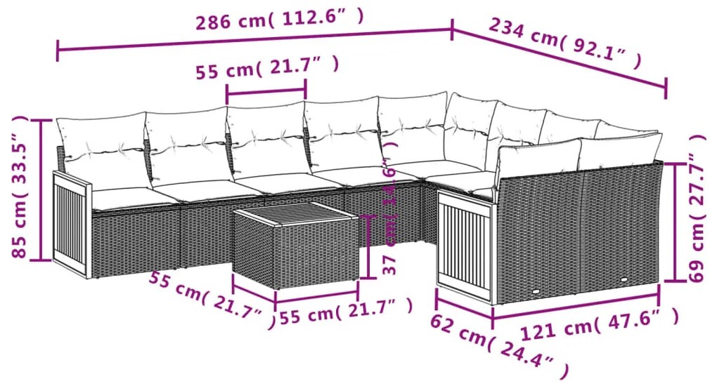 vidaXL Σετ Καναπέ Κήπου 10 τεμ. Μπεζ Συνθετικό Ρατάν με Μαξιλάρια