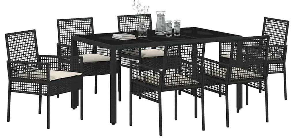 vidaXL Σέτ φαγητού για κήπο 7 pcs Μαύρο Πολυ ράταν