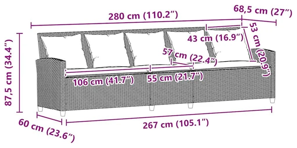 Καναπές κήπου 5θέσιος με μαξιλάρια Μαύρο Poly Rattan - Μαύρο