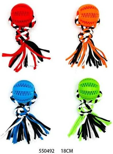 Υφασμάτινο παιχνίδι σκύλου σχοινί με μπάλα μασητική - 18cm - 12pcs - 550492