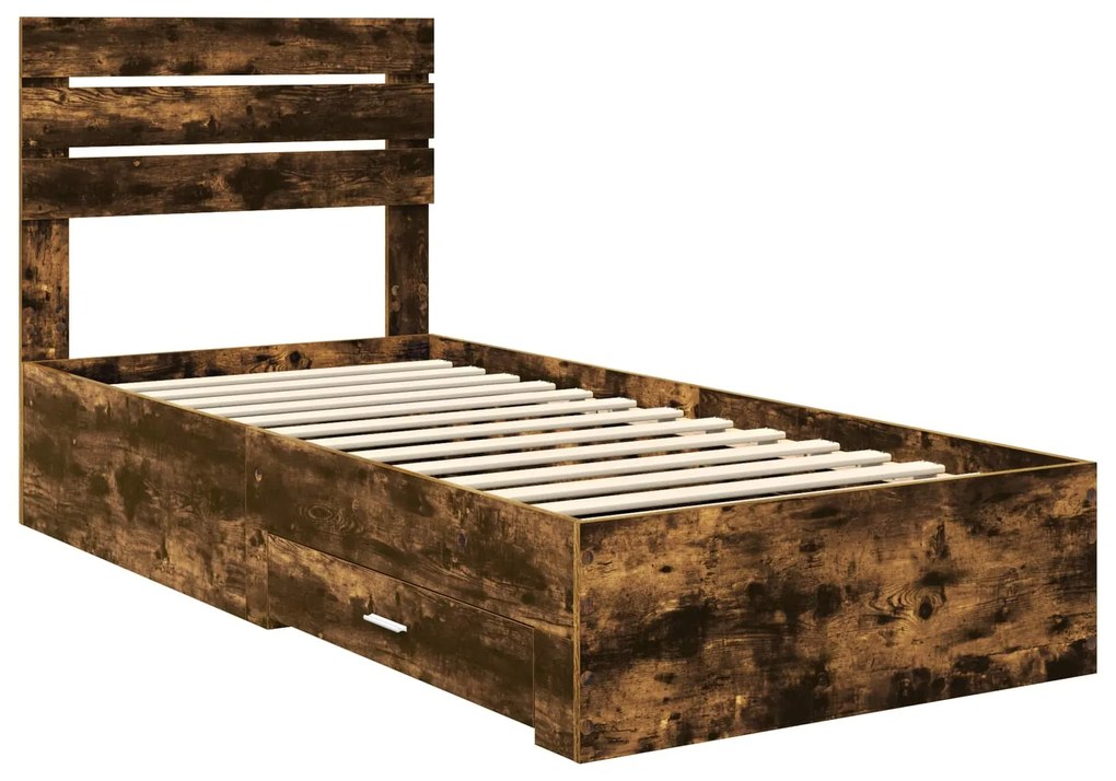 vidaXL Σκελετός Κρεβατιού Καπνιστό Δρύινο και Ασημί 75 x 190 cm