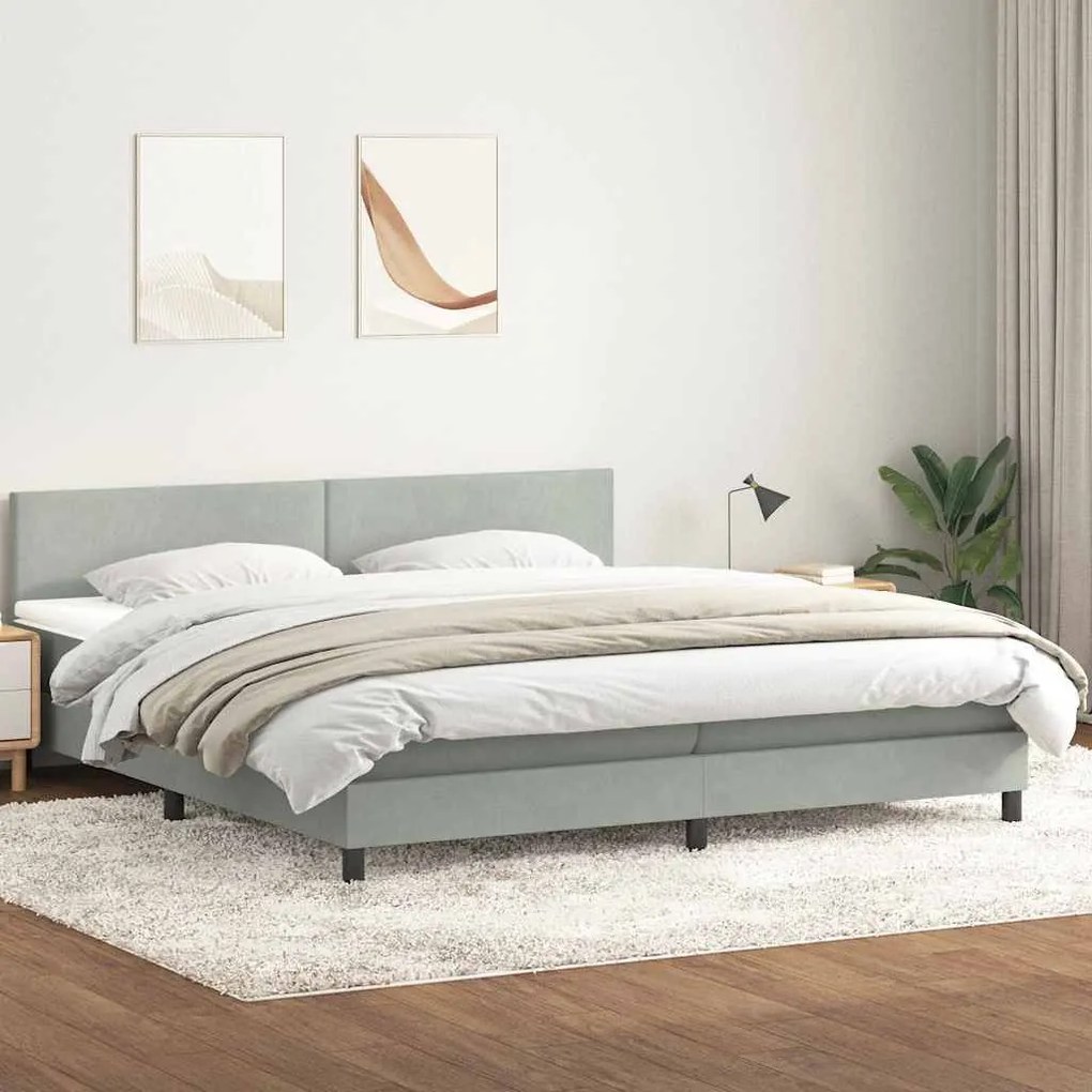 Box Spring κρεβάτι με στρώμα ανοιχτό γκρι 200x220 εκ. Βελούδινο - Γκρι