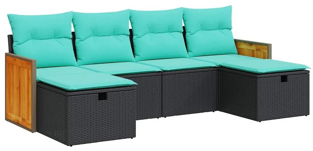 vidaXL Καναπές Κήπου 6 Τεμαχίων Μαύρο από Συνθετικό Ρατάν με Μαξιλάρια