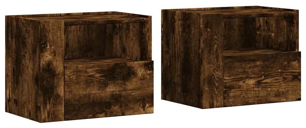 vidaXL Κομοδίνα Επιτοίχια 2 τεμ. Καπνιστή Δρυς 45x30x35 εκ.