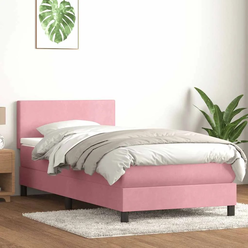 Box Spring κρεβάτι με στρώμα ροζ 100x220 cm Βελούδινο