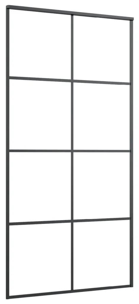 Συρόμενη Πόρτα Μαύρη 102,5 x 205 εκ. από Γυαλί ESG &amp; Αλουμίνιο - Μαύρο