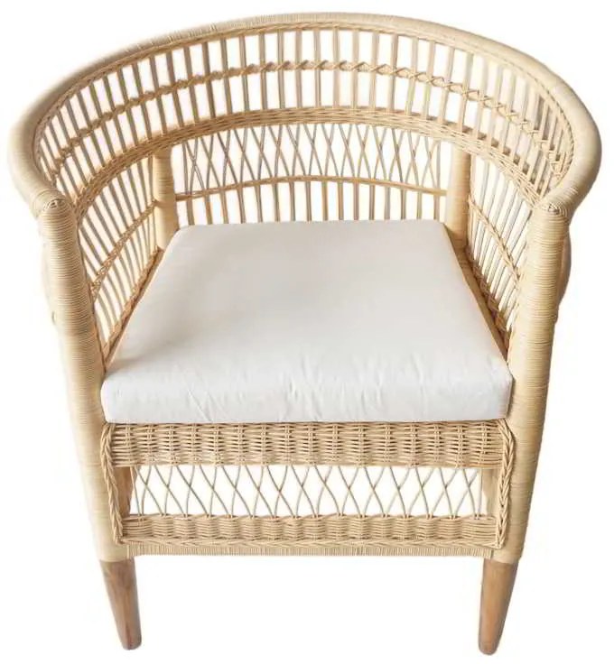 Πολυθρόνα Necorian paakoworld teak ξύλο με pe rattan σε φυσική απόχρωση και λευκό μαξιλάρι 80x70x87εκ