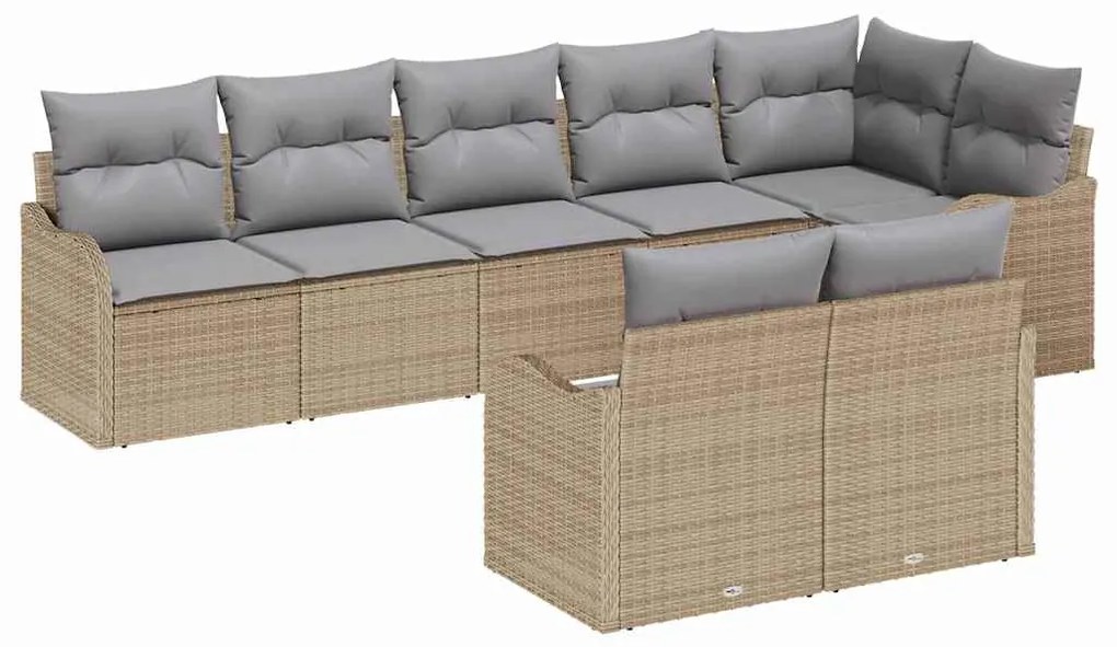 vidaXL Σετ Καναπέ Κήπου με μαξιλάρι 8 pcs Μπεζ Πολυ ράταν