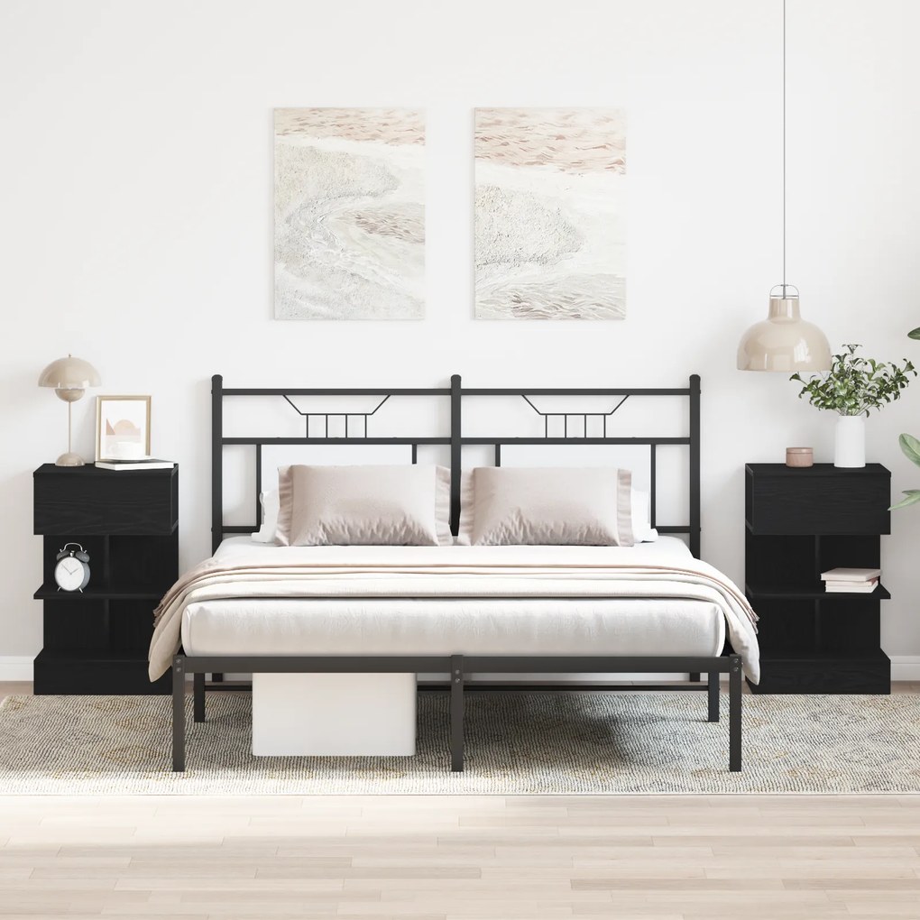 vidaXL Κομοδίνο 2 τμχ Μαύρη Δρυς 40x35x65 εκ. Κατασκευασμένο από Ξύλο