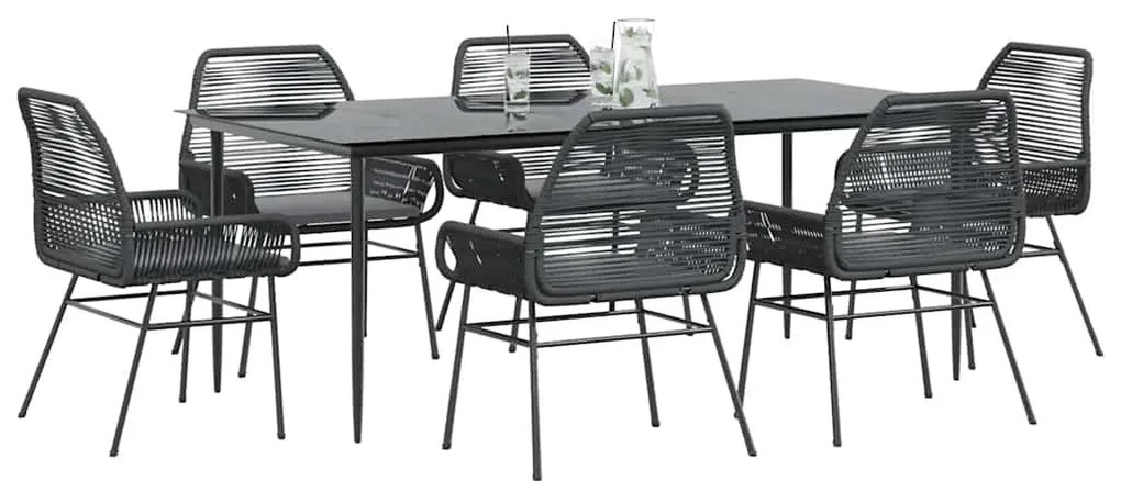 vidaXL Σετ Τραπεζαρίας Κήπου 7Τεμ. Μαύρο Συνθ.Ρατάν/Γυαλί με Μαξιλάρια