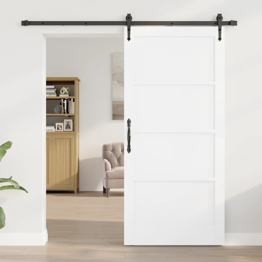 vidaXL Συρόμενη Πόρτα με Σετ Υλικών Λευκή 93x202 εκ. Συμπαγές Ξύλο Πεύκου