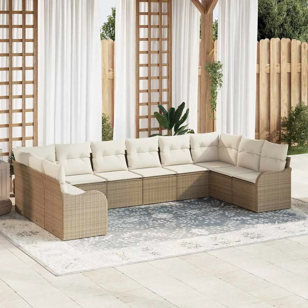 vidaXL Σετ Καναπέ Κήπου με μαξιλάρι 10 pcs Μπεζ Πολυ ράταν