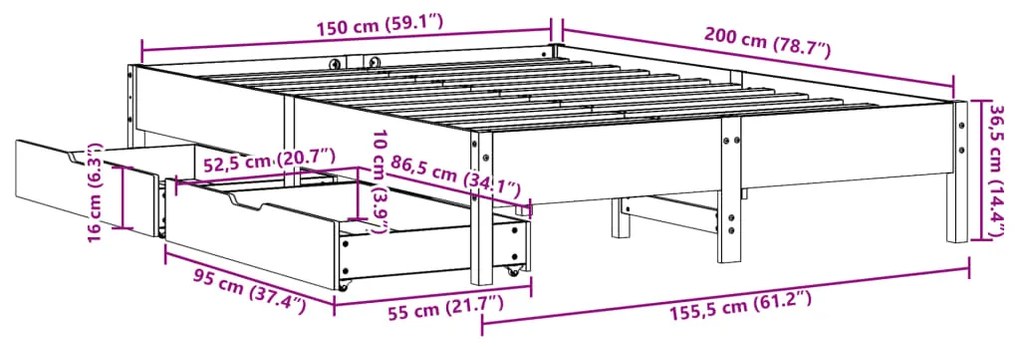 ΣΚΕΛΕΤΟΣ ΚΡΕΒΑΤΙΟΥ ΧΩΡΙΣ ΣΤΡΩΜΑ 150X200 ΕΚ ΜΑΣΙΦ ΞΥΛΟ ΠΕΥΚΟΥ 3301707