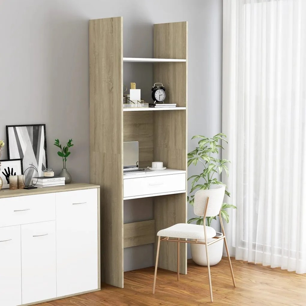vidaXL Βιβλιοθήκη Λευκό/Sonoma Δρυς 60 x 35 x 180 εκ. από Μοριοσανίδα