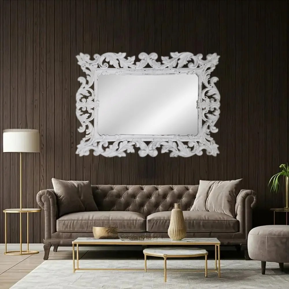 Artekko Mirroki Ξύλινος Λευκός Σκαλιστός Καθρέπτης Τοίχου (120x90)cm - 667-4013-A - 667-4013-A