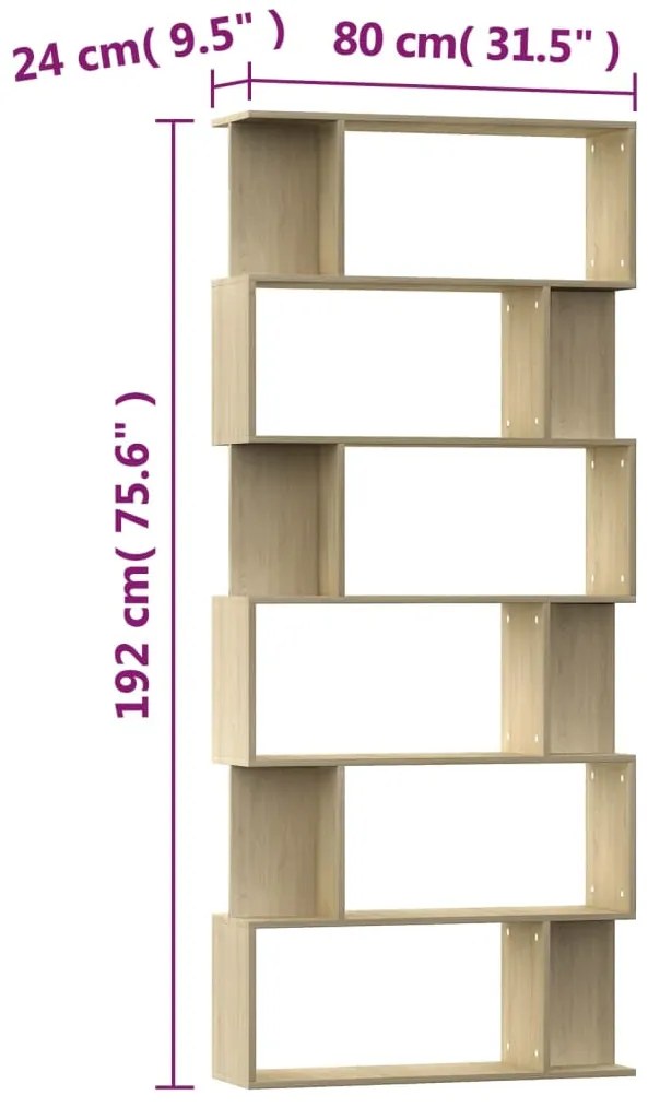 vidaXL Βιβλιοθήκη/Διαχωριστικό Sonoma Δρυς 80x24x192 εκ. Επεξ. Ξύλο