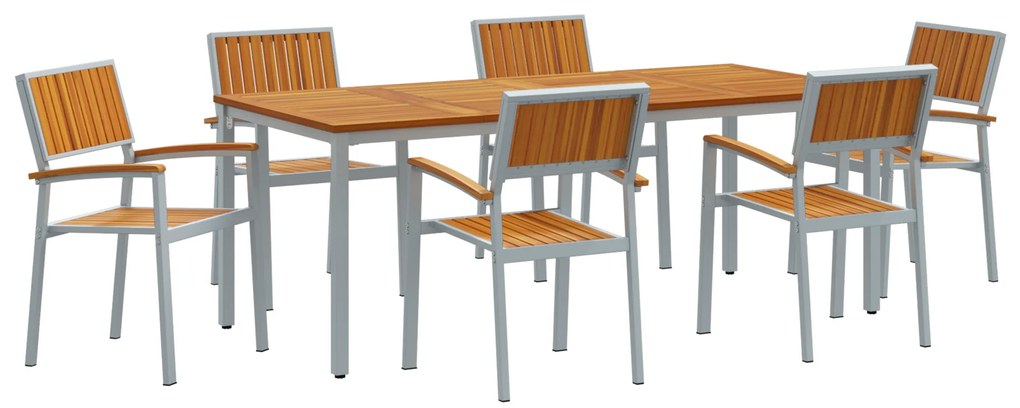 vidaXL Σέτ φαγητού για κήπο 7 pcs Γκρι και καφέ 200 x 90 x 75 cm