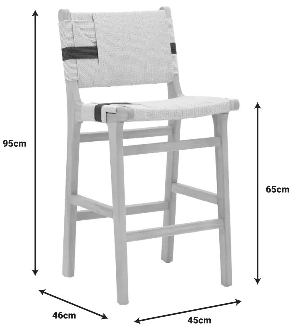 Σκαμπό μπαρ Julien pakoworld rubberwood φυσικό-έδρα φυσικό-μαύρο σχοινί 45x46x95εκ