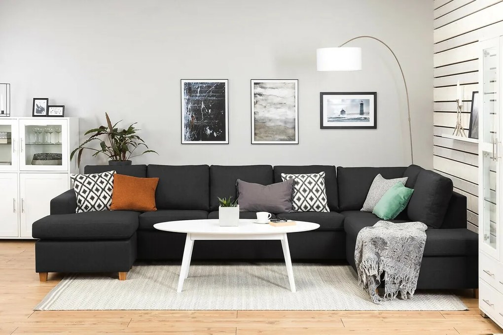Γωνιακός Καναπές Scandinavian Choice C161, Μαύρο, 344x199x80cm