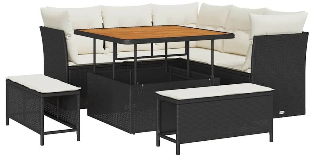 vidaXL Σετ Καναπέ Κήπου 8 pcs Μαύρο και κρεμ 100 x 100 x 71 cm