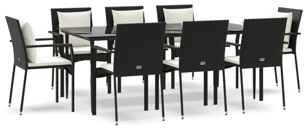 vidaXL Σετ Τραπεζαρίας Κήπου 9 τεμ Μαύρο από Συνθ. Ρατάν με Μαξιλάρια