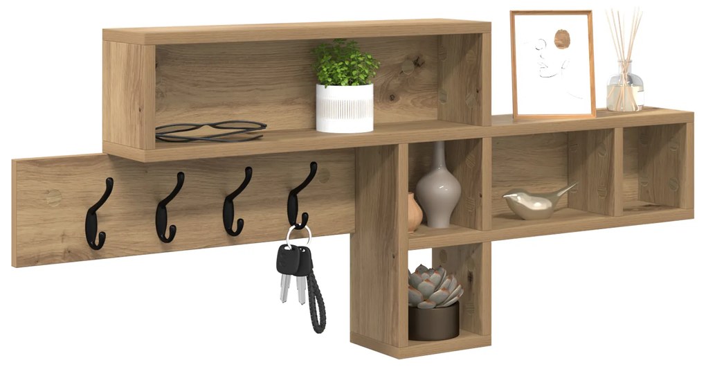 vidaXL Τοίχου Κρεμάστρα με ράφι artisan δρυς 100 x 12 x 43.5 εκ