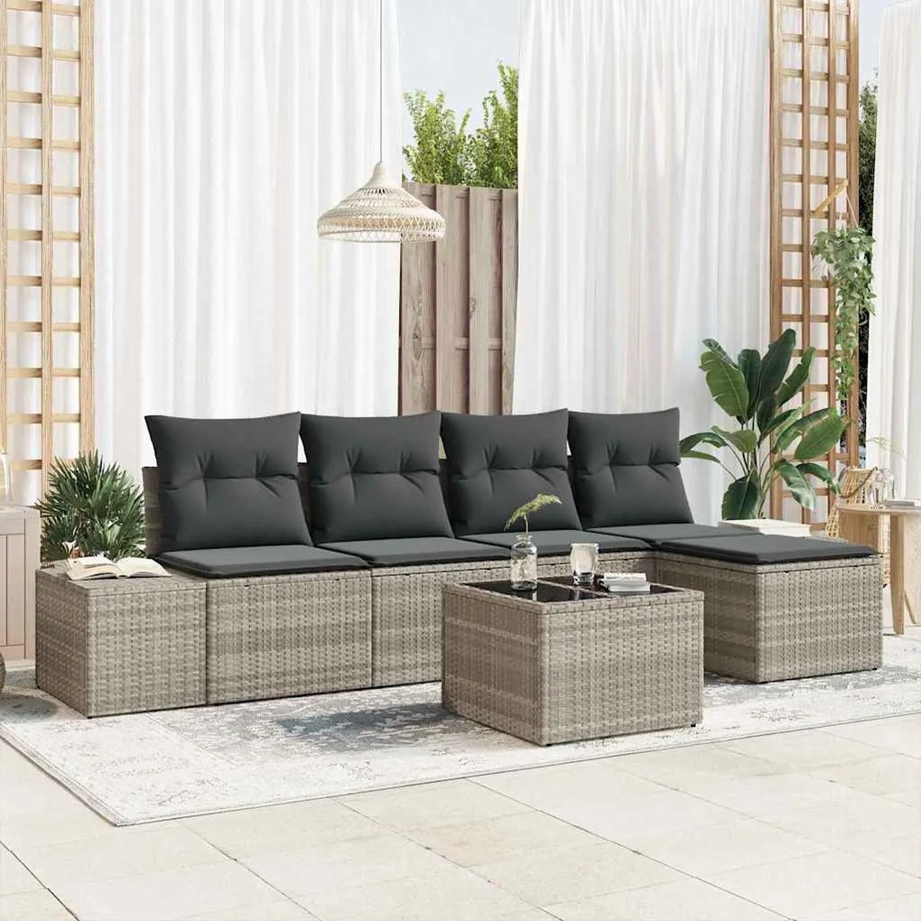 vidaXL Σετ Καναπέ Κήπου 6 pcs Ανοιχτό γκρι Πολυ ράταν
