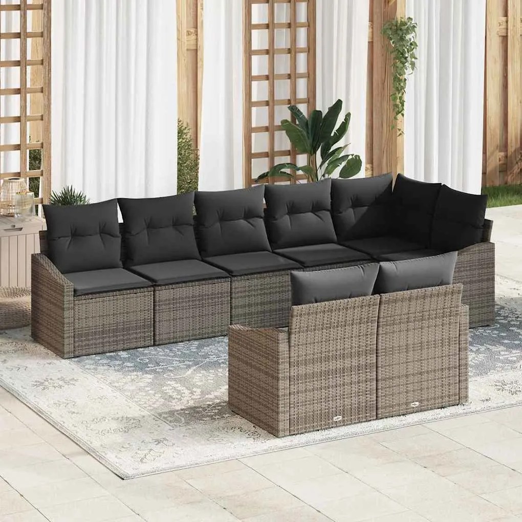 vidaXL Σέτ φαγητού για κήπο 8 pcs Γκρι Πολυ rattan, βαμμένο ατσάλι