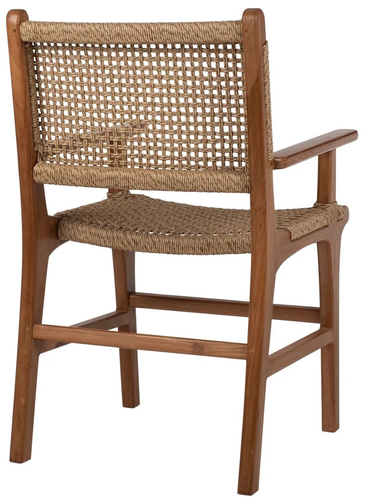 Πολυθρόνα Μασίφ Ξύλο Teak Φυσικό Rattan Σχοινί 54x58x88Υεκ