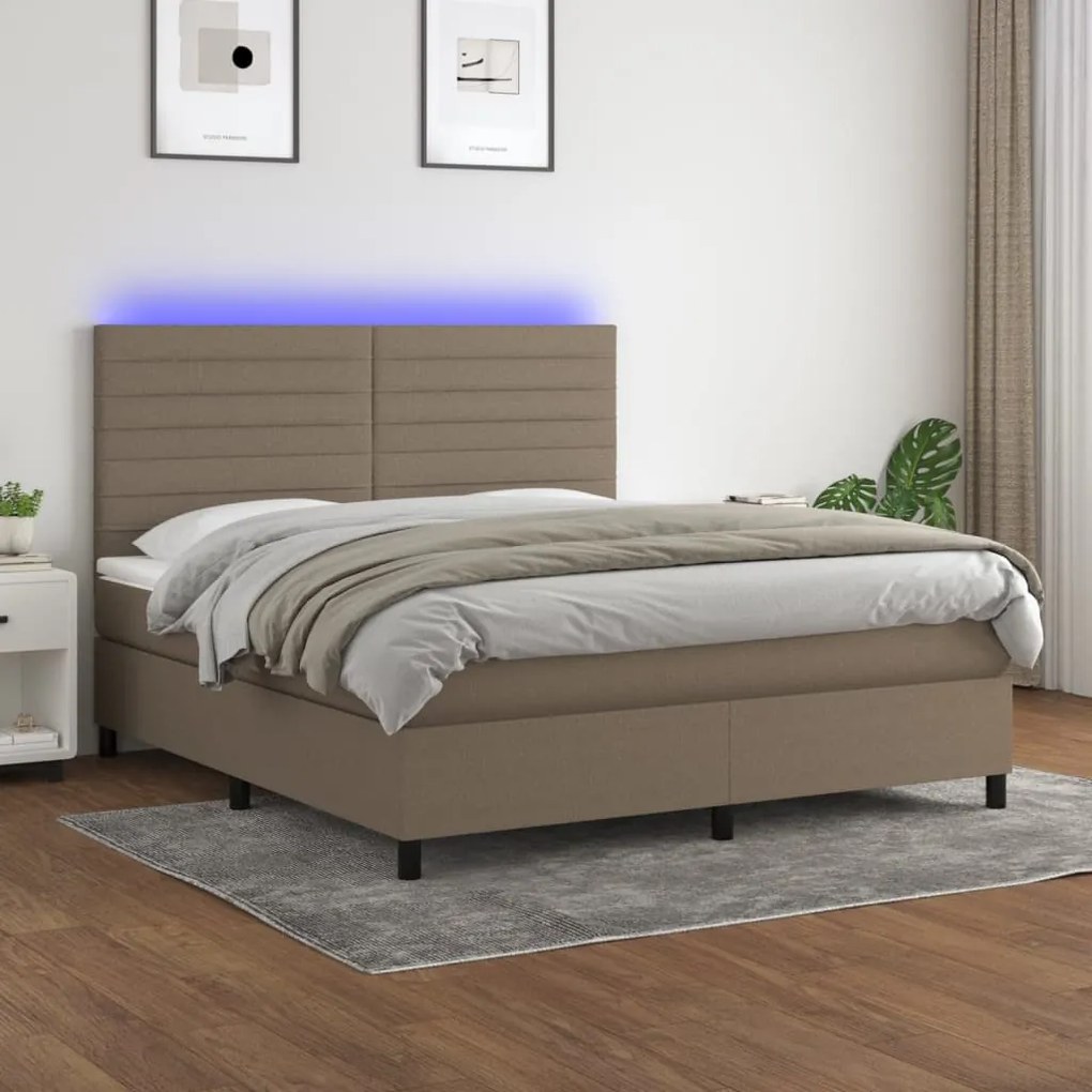 Κρεβάτι Boxspring με Στρώμα & LED Taupe 180x200 εκ. Υφασμάτινο